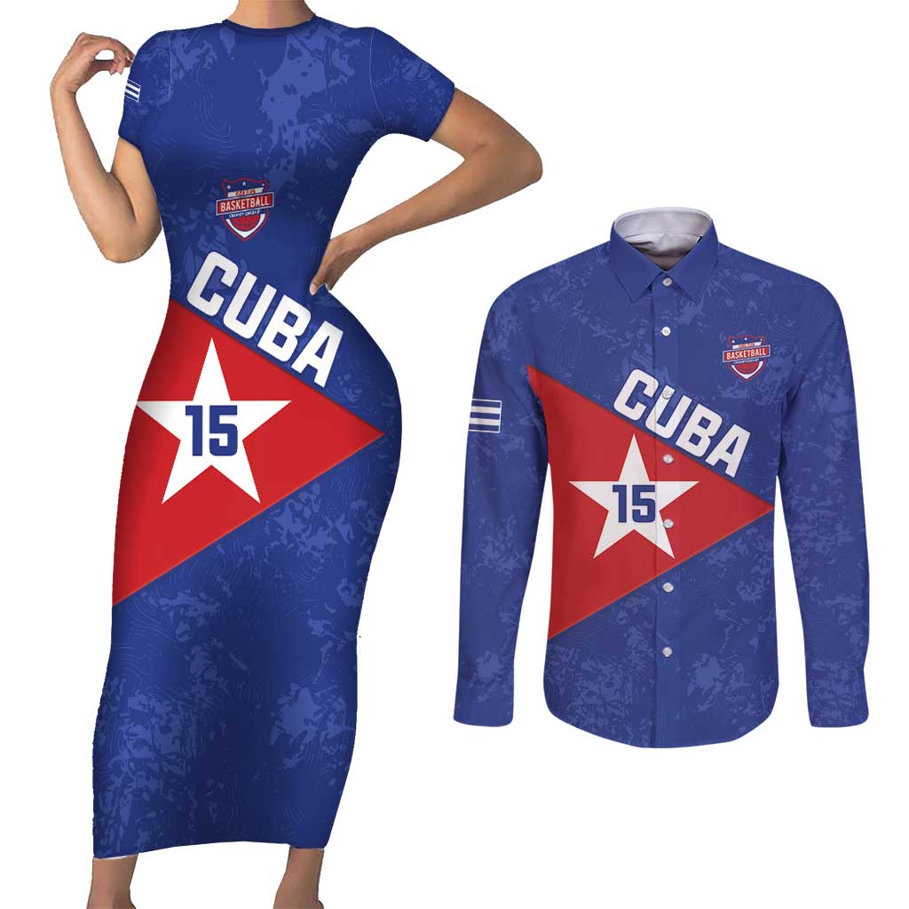 Custom Cuba Basketball Couples Matching Short Sleeve Bodycon Dress and Long Sleeve Button Shirt Flag Style