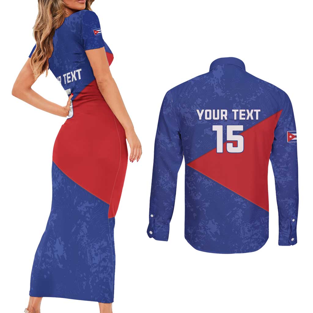 Custom Cuba Basketball Couples Matching Short Sleeve Bodycon Dress and Long Sleeve Button Shirt Flag Style