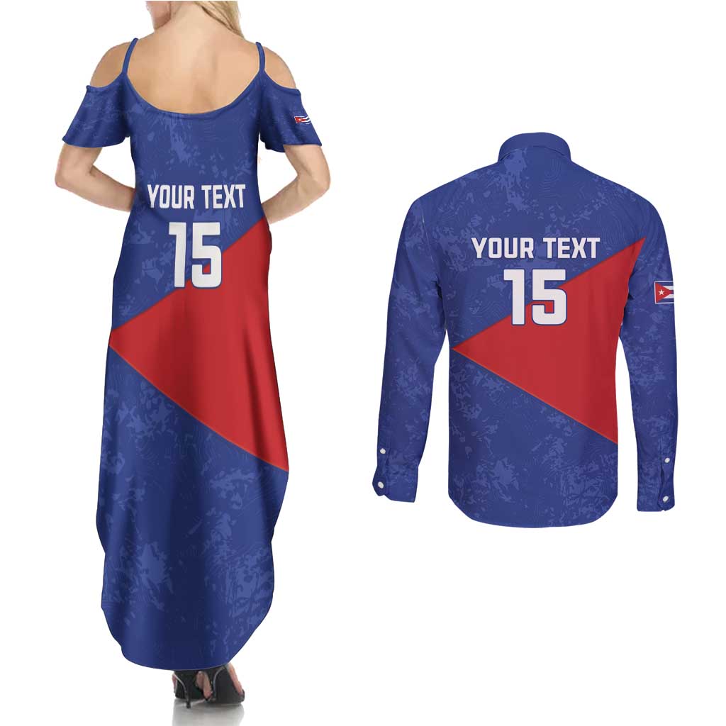 Custom Cuba Basketball Couples Matching Summer Maxi Dress and Long Sleeve Button Shirt Flag Style