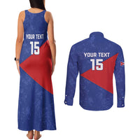 Custom Cuba Basketball Couples Matching Tank Maxi Dress and Long Sleeve Button Shirt Flag Style