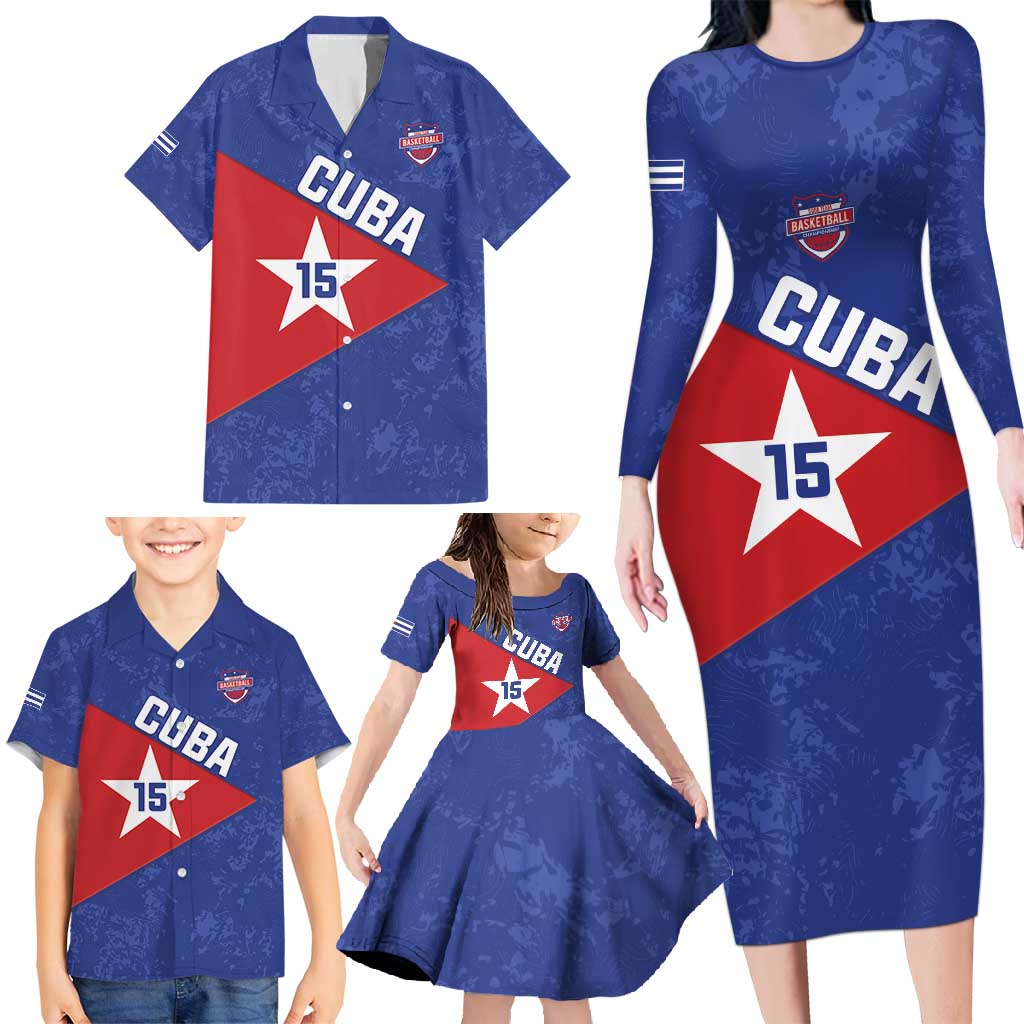 Custom Cuba Basketball Family Matching Long Sleeve Bodycon Dress and Hawaiian Shirt Flag Style
