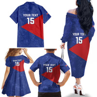 Custom Cuba Basketball Family Matching Off The Shoulder Long Sleeve Dress and Hawaiian Shirt Flag Style