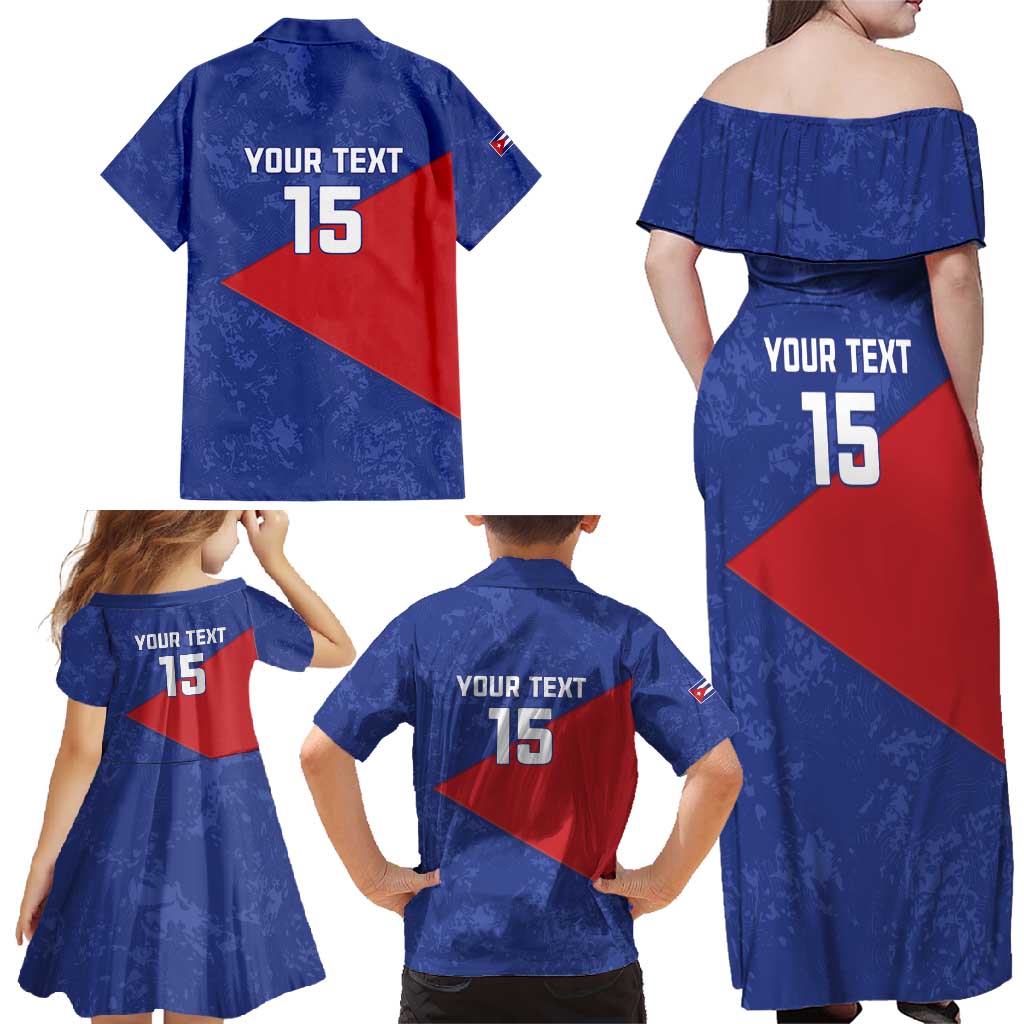 Custom Cuba Basketball Family Matching Off Shoulder Maxi Dress and Hawaiian Shirt Flag Style