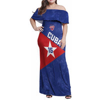 Custom Cuba Basketball Family Matching Off Shoulder Maxi Dress and Hawaiian Shirt Flag Style