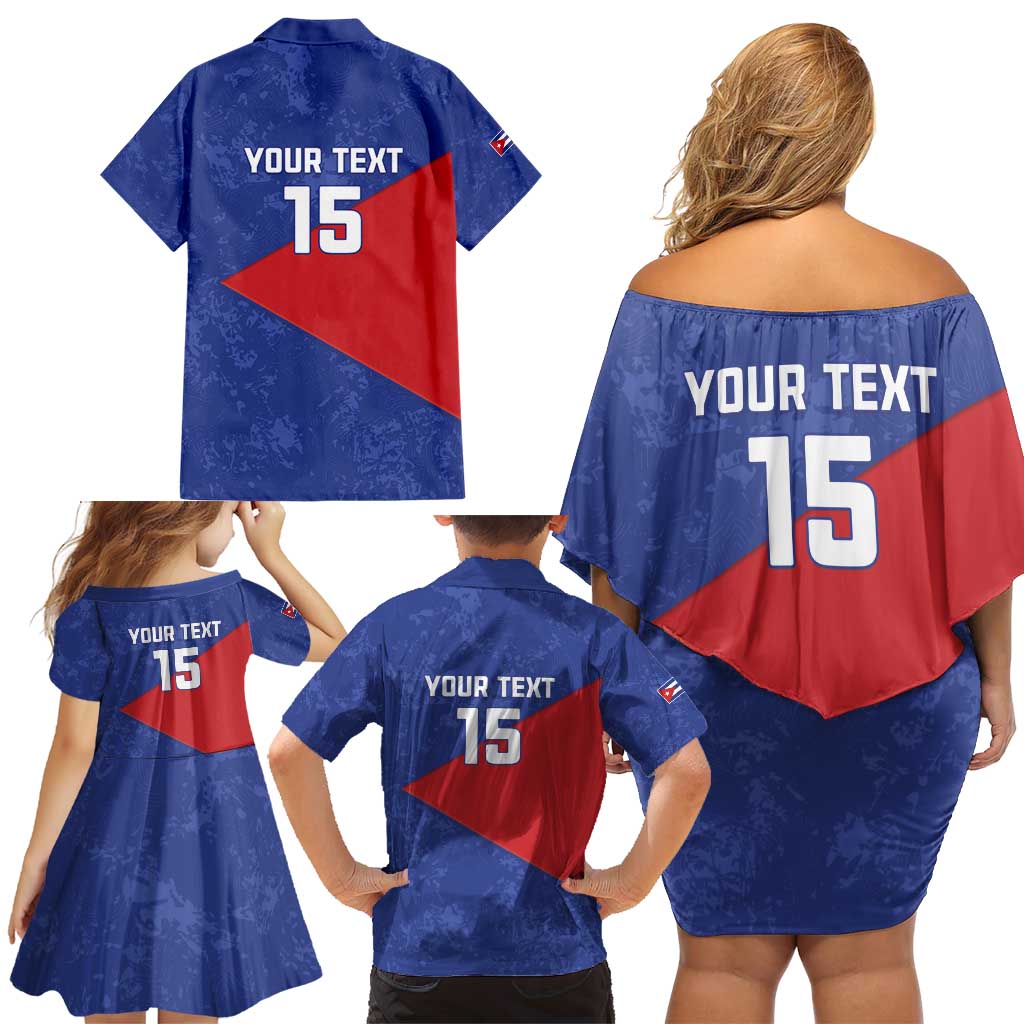 Custom Cuba Basketball Family Matching Off Shoulder Short Dress and Hawaiian Shirt Flag Style