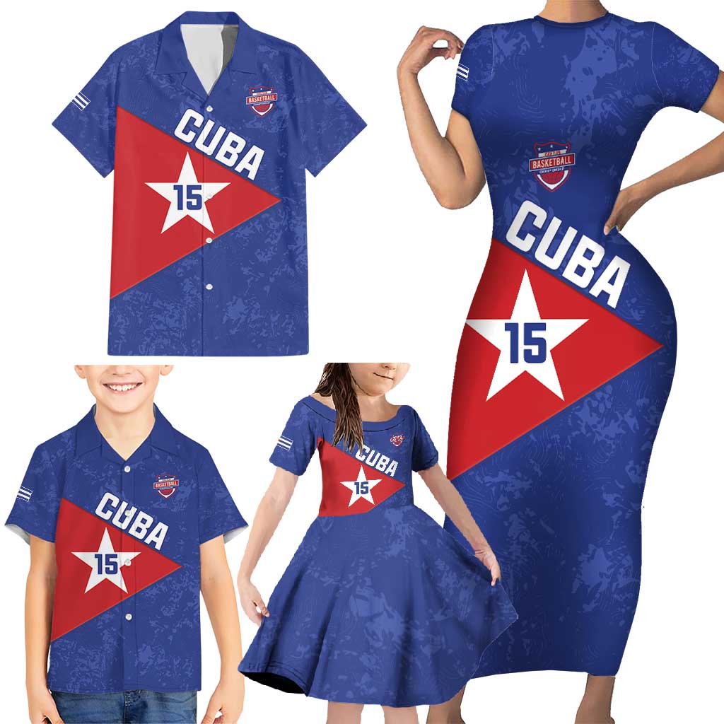 Custom Cuba Basketball Family Matching Short Sleeve Bodycon Dress and Hawaiian Shirt Flag Style
