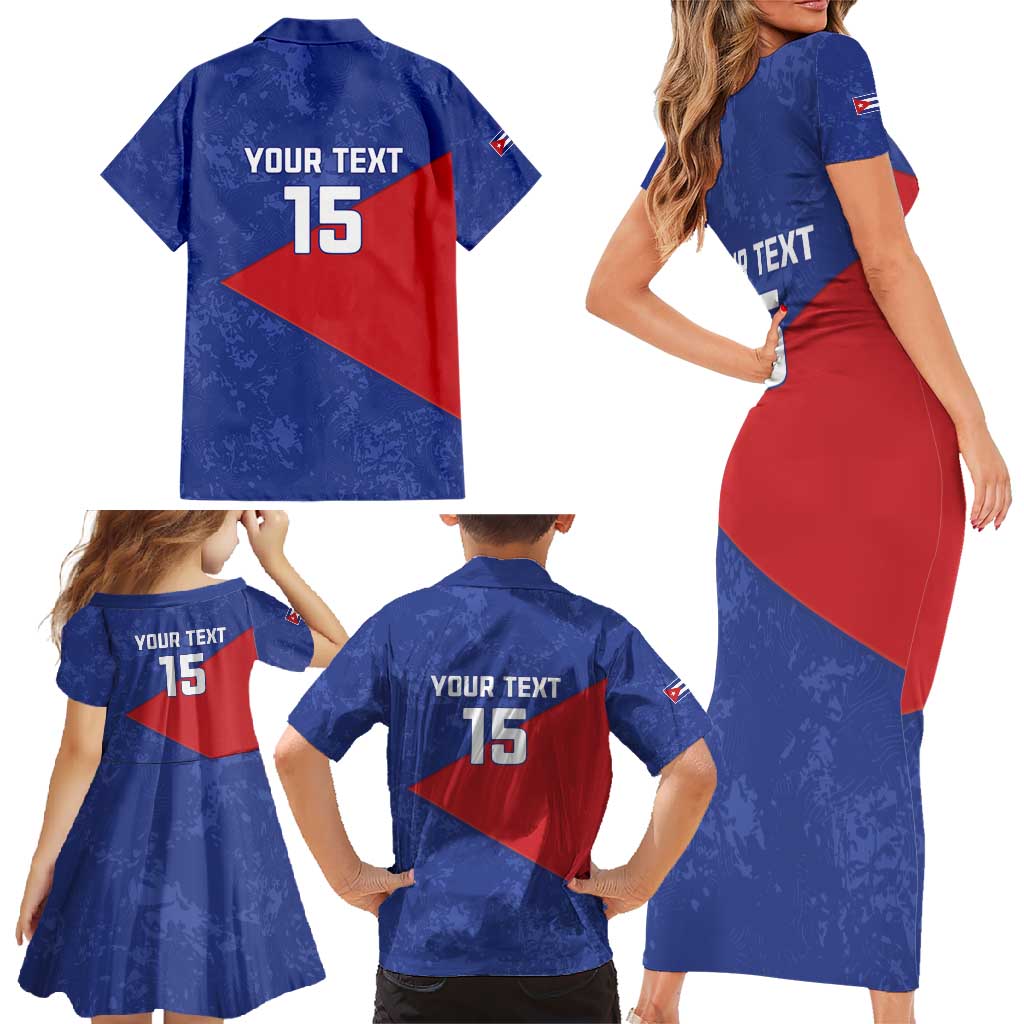 Custom Cuba Basketball Family Matching Short Sleeve Bodycon Dress and Hawaiian Shirt Flag Style