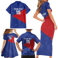 Custom Cuba Basketball Family Matching Short Sleeve Bodycon Dress and Hawaiian Shirt Flag Style