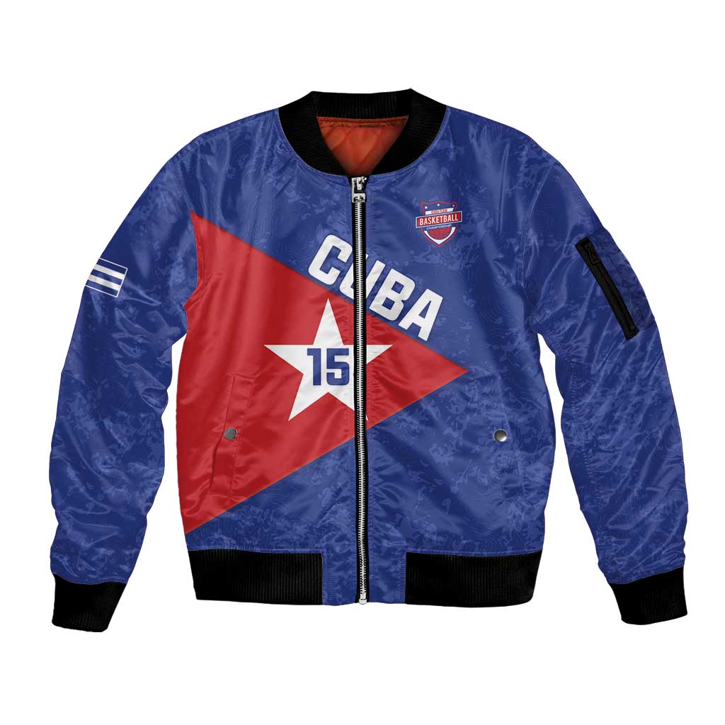 Custom Cuba Basketball Sleeve Zip Bomber Jacket Flag Style