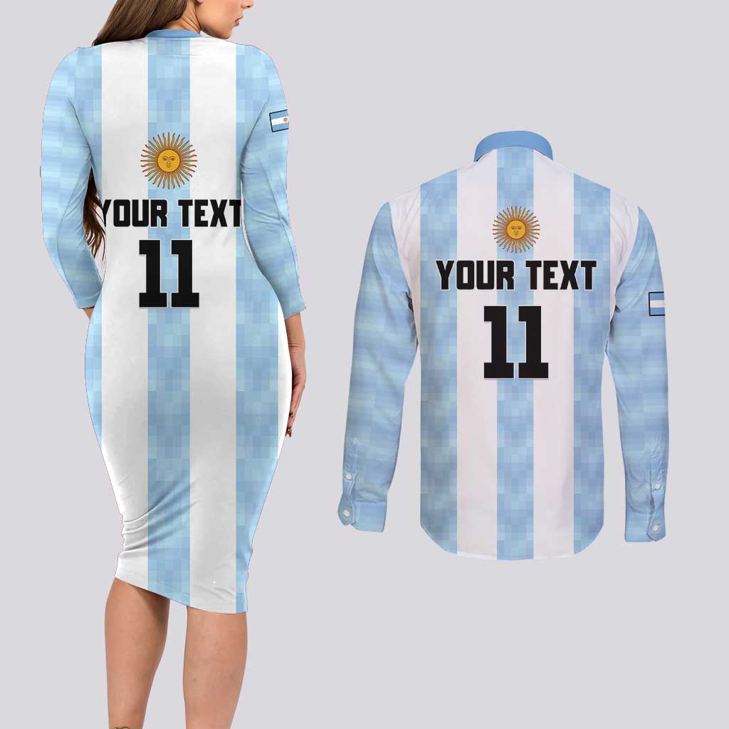 Custom Argentina Basketball Couples Matching Long Sleeve Bodycon Dress and Long Sleeve Button Shirt Go El Alma Argentina