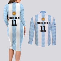 Custom Argentina Basketball Couples Matching Long Sleeve Bodycon Dress and Long Sleeve Button Shirt Go El Alma Argentina
