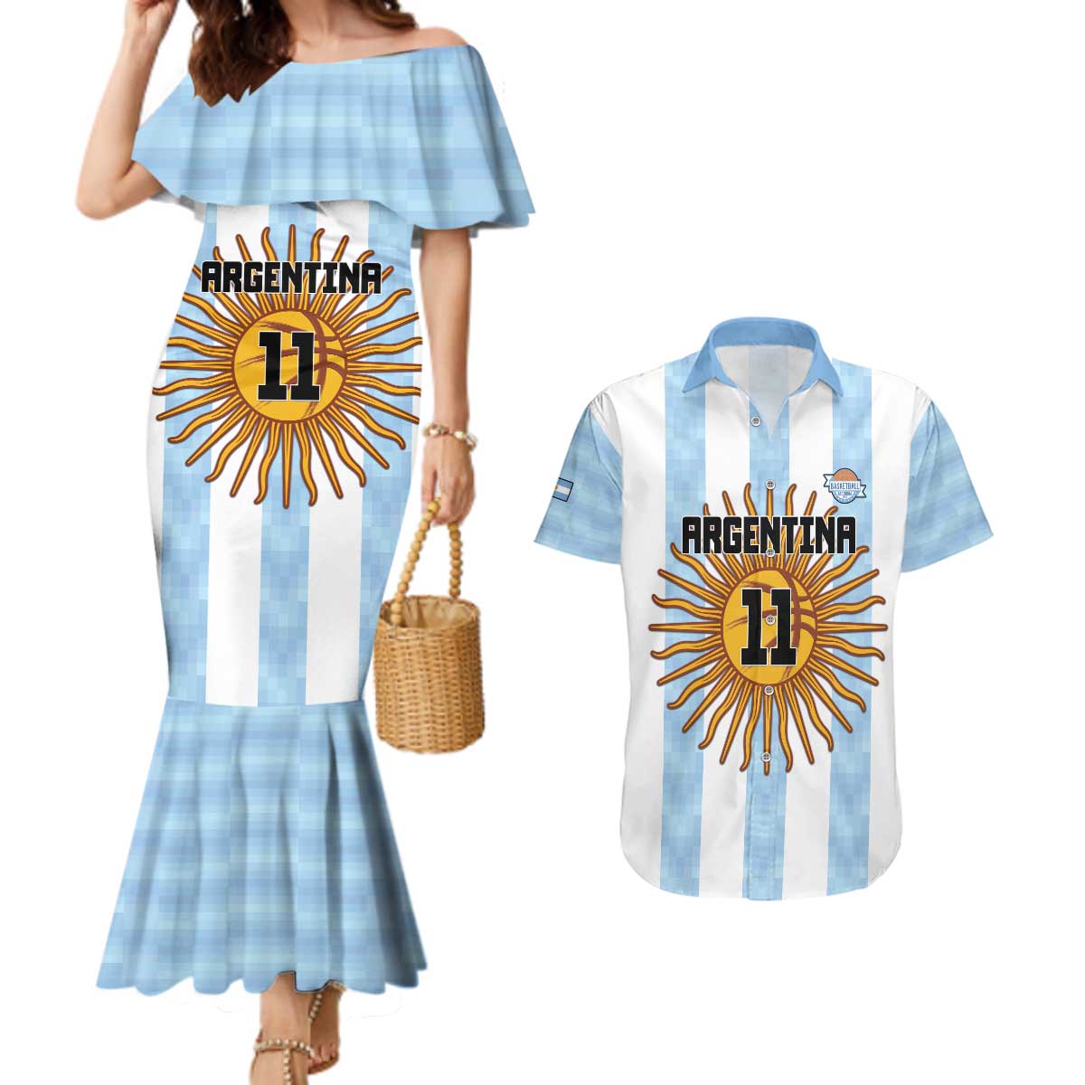 Custom Argentina Basketball Couples Matching Mermaid Dress and Hawaiian Shirt Go El Alma Argentina