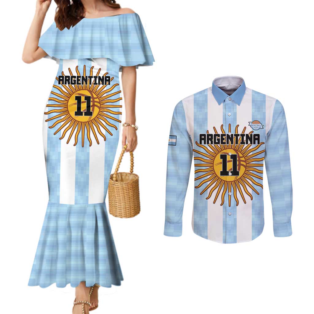 Custom Argentina Basketball Couples Matching Mermaid Dress and Long Sleeve Button Shirt Go El Alma Argentina