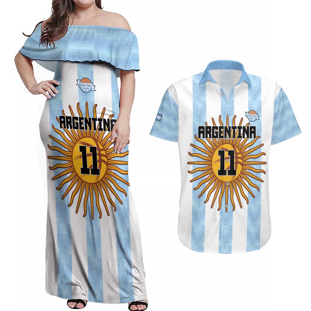 Custom Argentina Basketball Couples Matching Off Shoulder Maxi Dress and Hawaiian Shirt Go El Alma Argentina