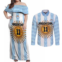 Custom Argentina Basketball Couples Matching Off Shoulder Maxi Dress and Long Sleeve Button Shirt Go El Alma Argentina