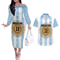Custom Argentina Basketball Couples Matching Off The Shoulder Long Sleeve Dress and Hawaiian Shirt Go El Alma Argentina