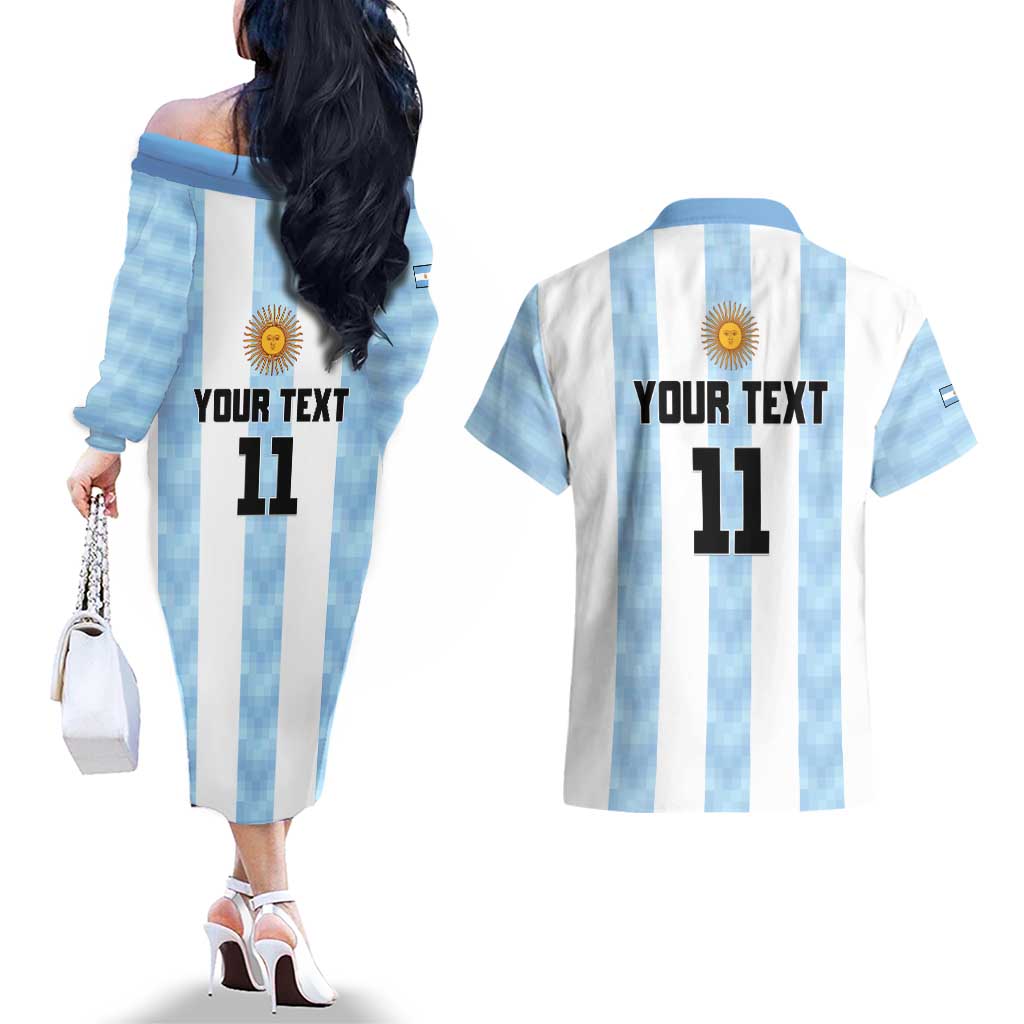 Custom Argentina Basketball Couples Matching Off The Shoulder Long Sleeve Dress and Hawaiian Shirt Go El Alma Argentina