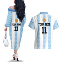 Custom Argentina Basketball Couples Matching Off The Shoulder Long Sleeve Dress and Hawaiian Shirt Go El Alma Argentina
