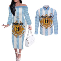 Custom Argentina Basketball Couples Matching Off The Shoulder Long Sleeve Dress and Long Sleeve Button Shirt Go El Alma Argentina