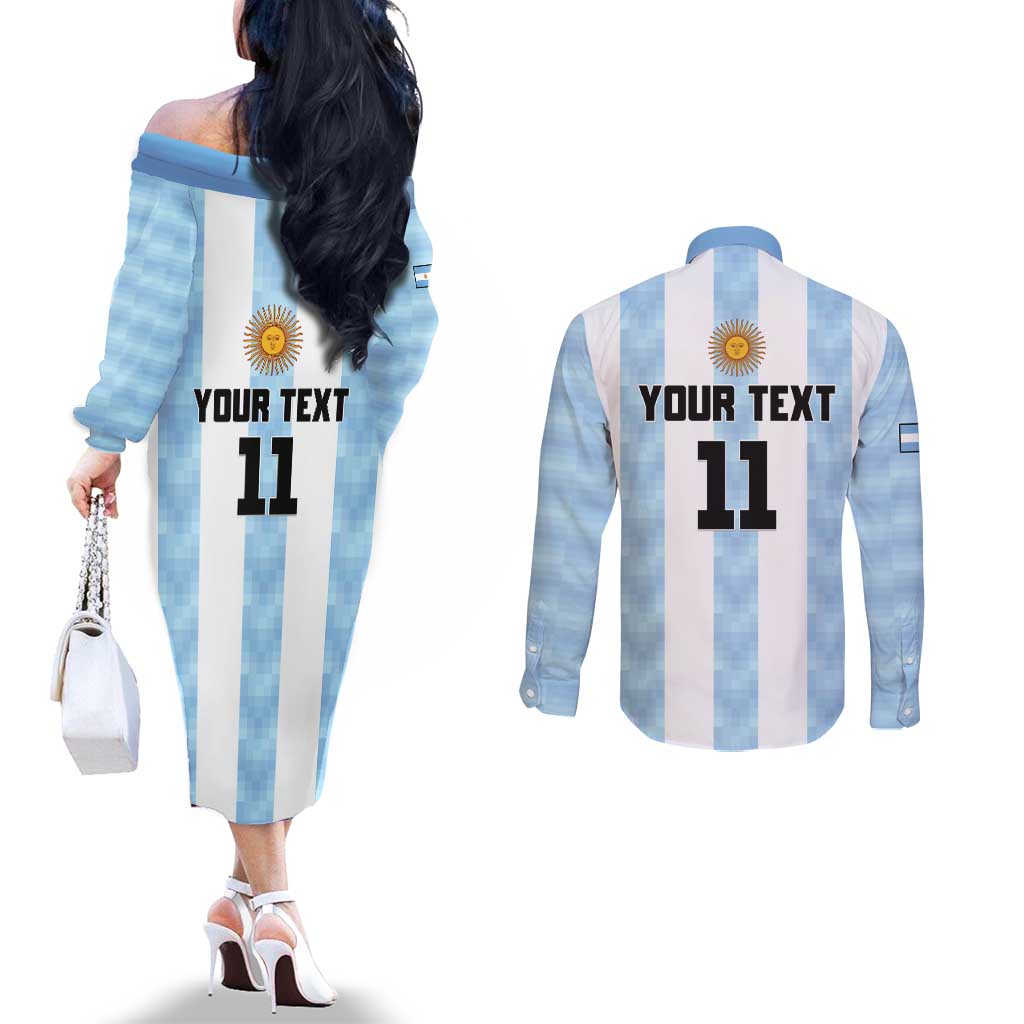 Custom Argentina Basketball Couples Matching Off The Shoulder Long Sleeve Dress and Long Sleeve Button Shirt Go El Alma Argentina