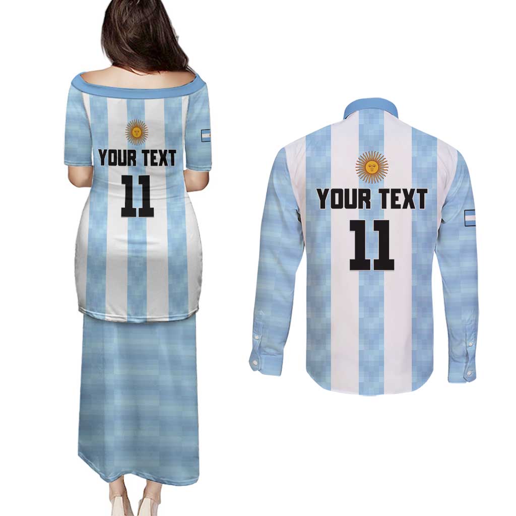 Custom Argentina Basketball Couples Matching Puletasi and Long Sleeve Button Shirt Go El Alma Argentina