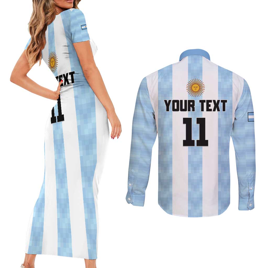 Custom Argentina Basketball Couples Matching Short Sleeve Bodycon Dress and Long Sleeve Button Shirt Go El Alma Argentina