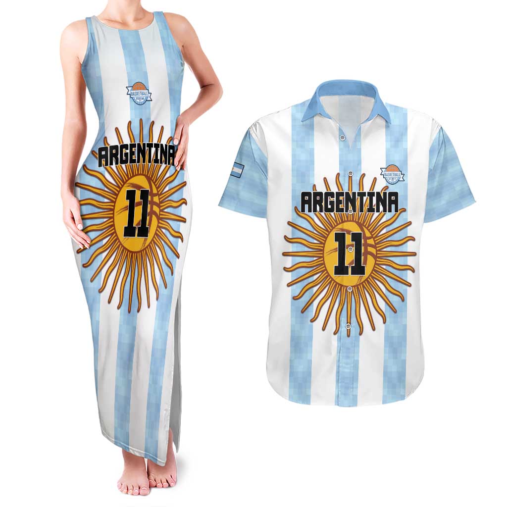 Custom Argentina Basketball Couples Matching Tank Maxi Dress and Hawaiian Shirt Go El Alma Argentina