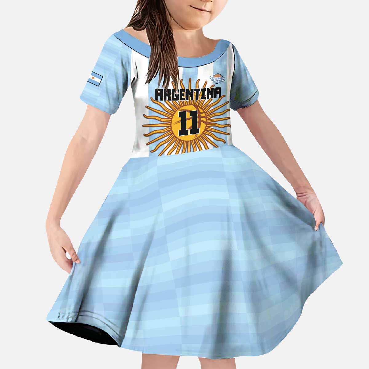 Custom Argentina Basketball Family Matching Off The Shoulder Long Sleeve Dress and Hawaiian Shirt Go El Alma Argentina