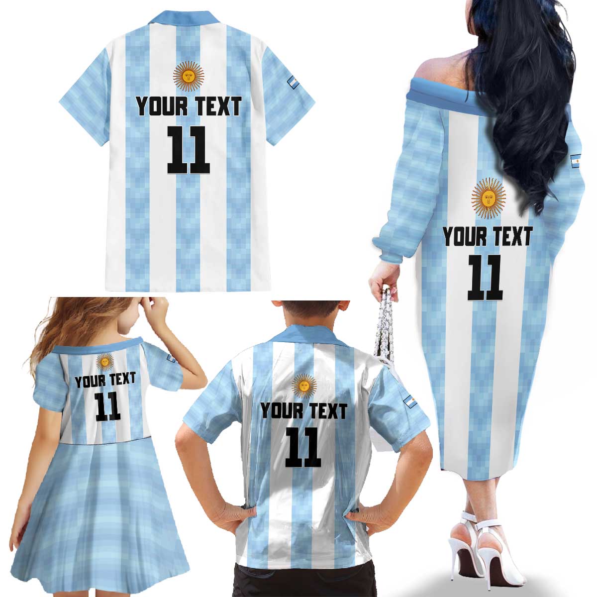 Custom Argentina Basketball Family Matching Off The Shoulder Long Sleeve Dress and Hawaiian Shirt Go El Alma Argentina