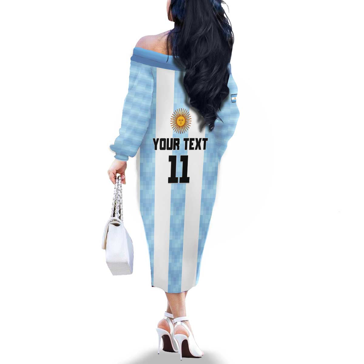 Custom Argentina Basketball Family Matching Off The Shoulder Long Sleeve Dress and Hawaiian Shirt Go El Alma Argentina