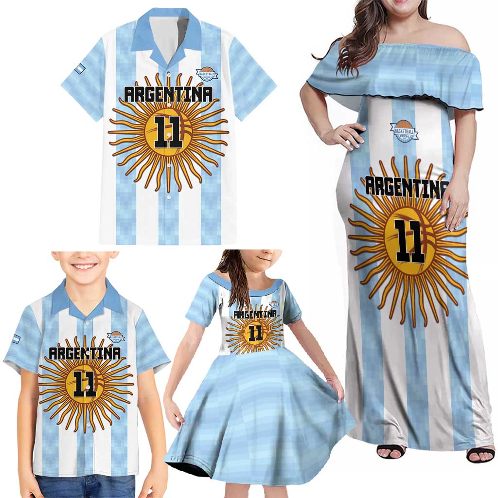 Custom Argentina Basketball Family Matching Off Shoulder Maxi Dress and Hawaiian Shirt Go El Alma Argentina