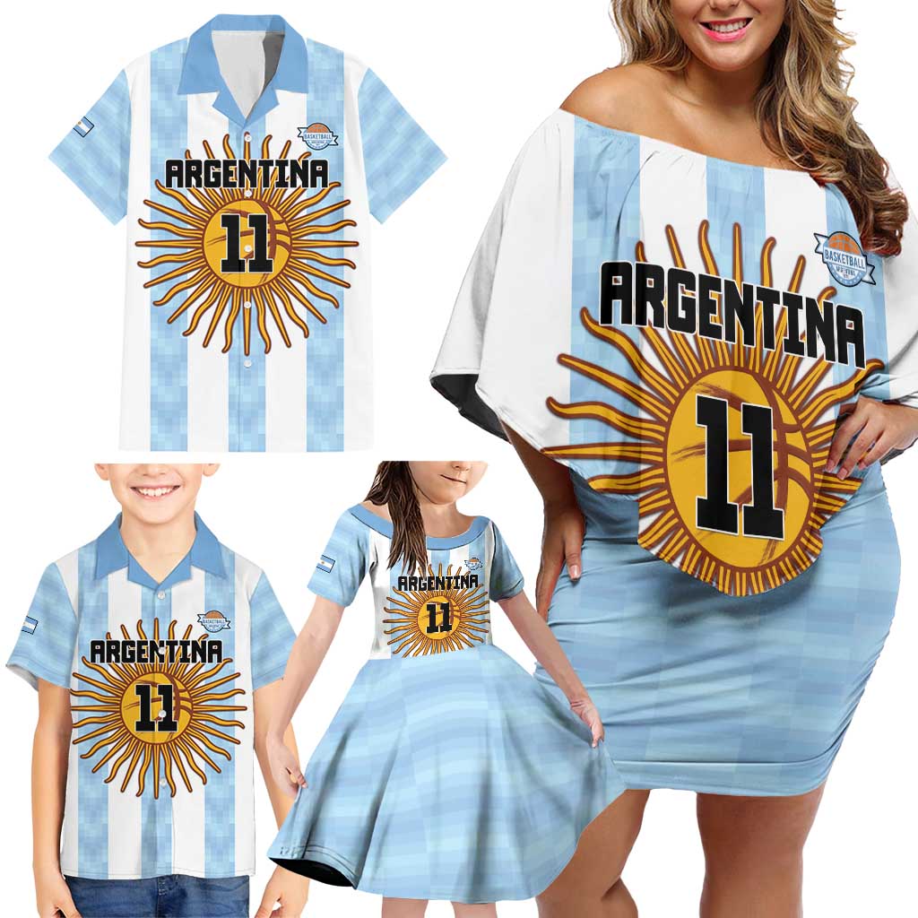 Custom Argentina Basketball Family Matching Off Shoulder Short Dress and Hawaiian Shirt Go El Alma Argentina