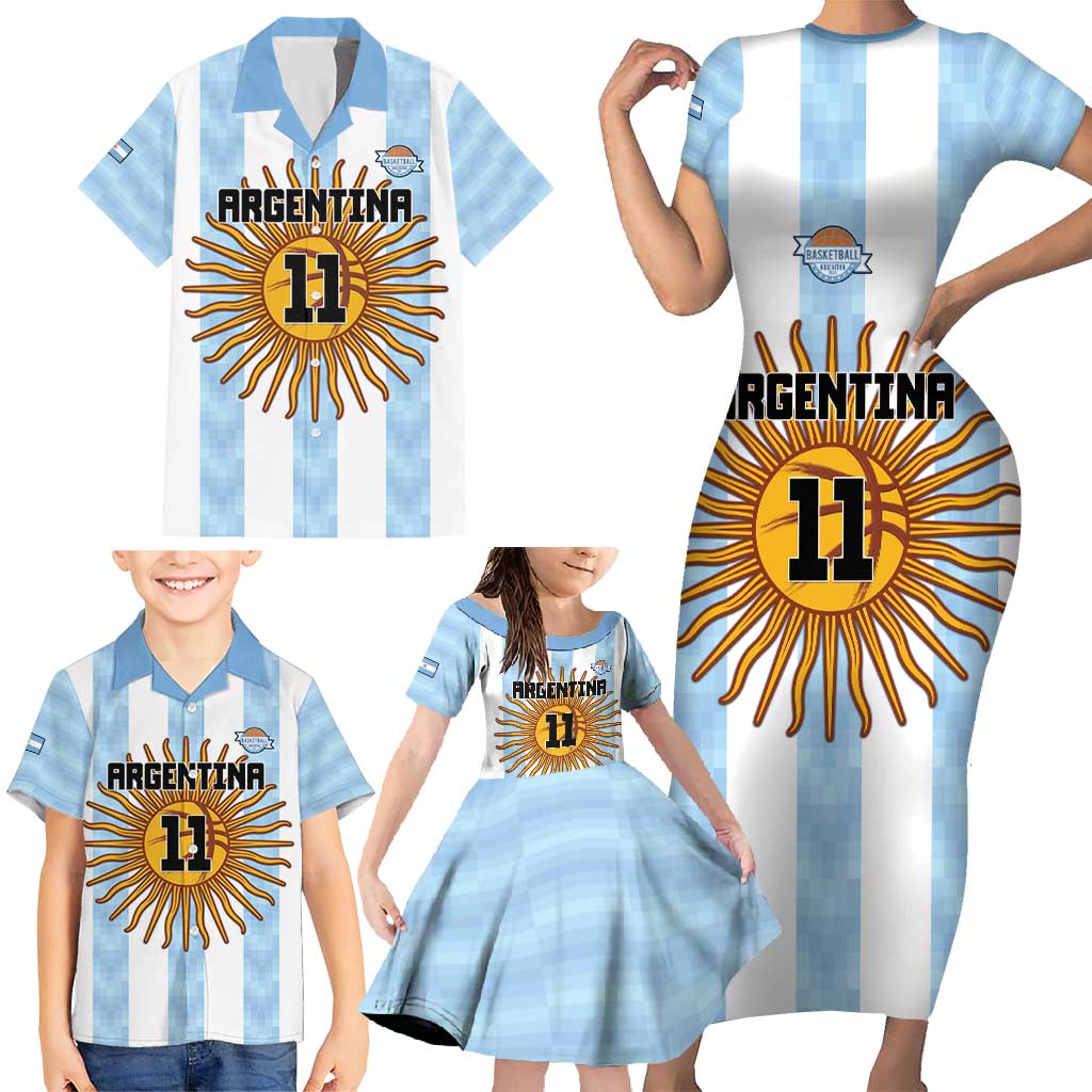 Custom Argentina Basketball Family Matching Short Sleeve Bodycon Dress and Hawaiian Shirt Go El Alma Argentina