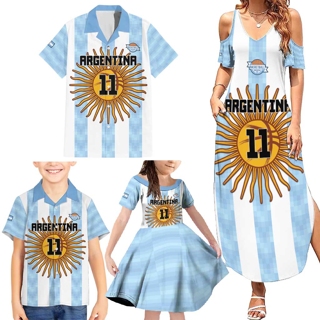 Custom Argentina Basketball Family Matching Summer Maxi Dress and Hawaiian Shirt Go El Alma Argentina
