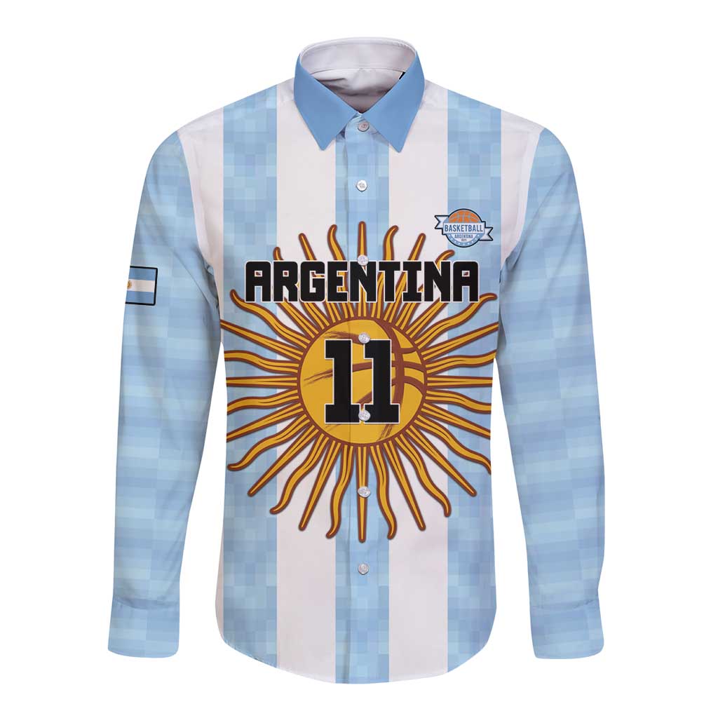 Custom Argentina Basketball Long Sleeve Button Shirt Go El Alma Argentina