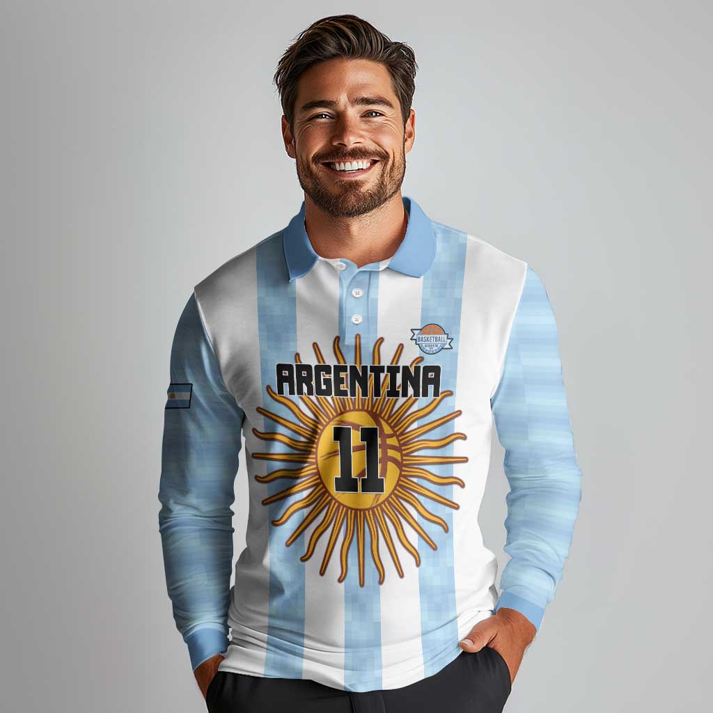 Custom Argentina Basketball Long Sleeve Polo Shirt Go El Alma Argentina