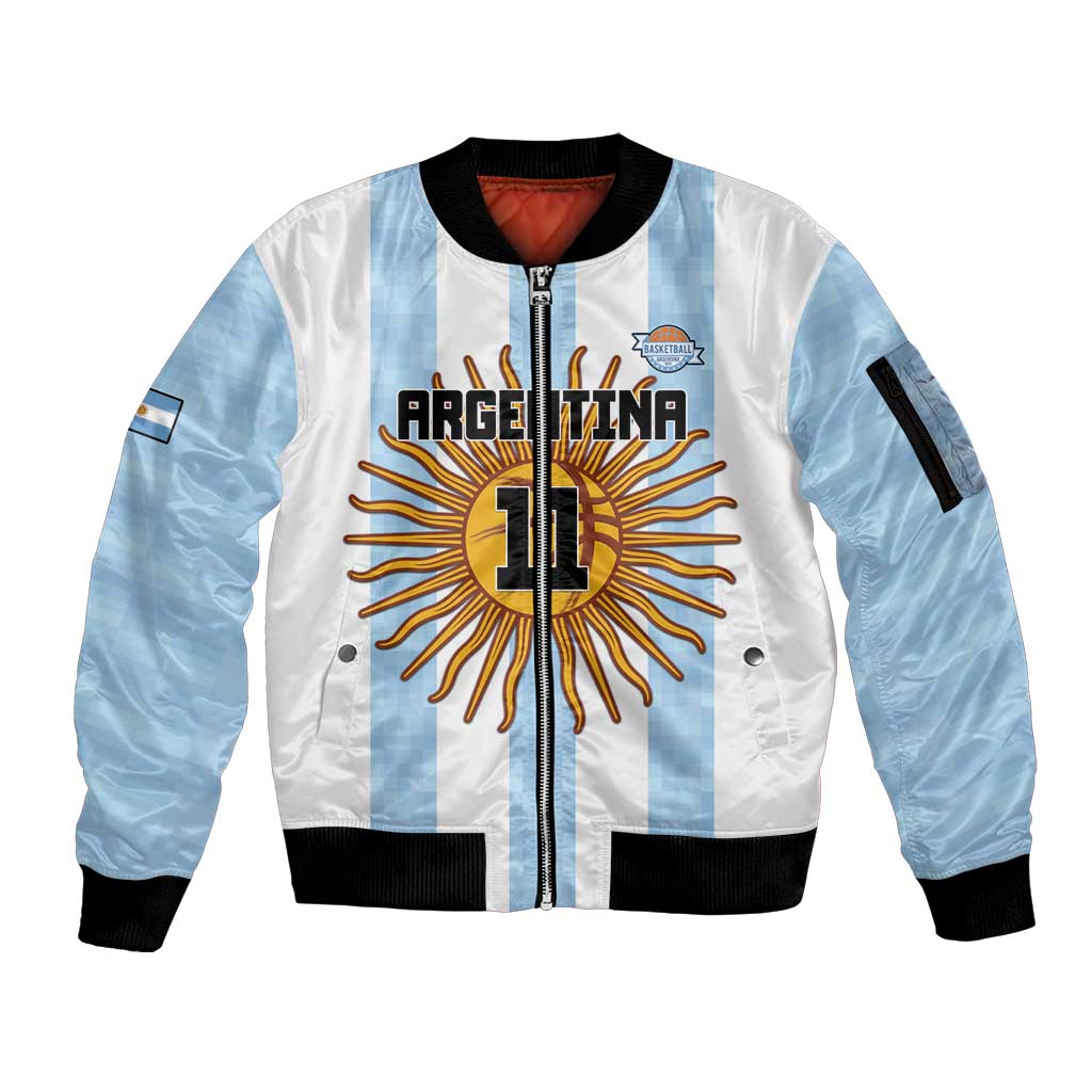 Custom Argentina Basketball Sleeve Zip Bomber Jacket Go El Alma Argentina