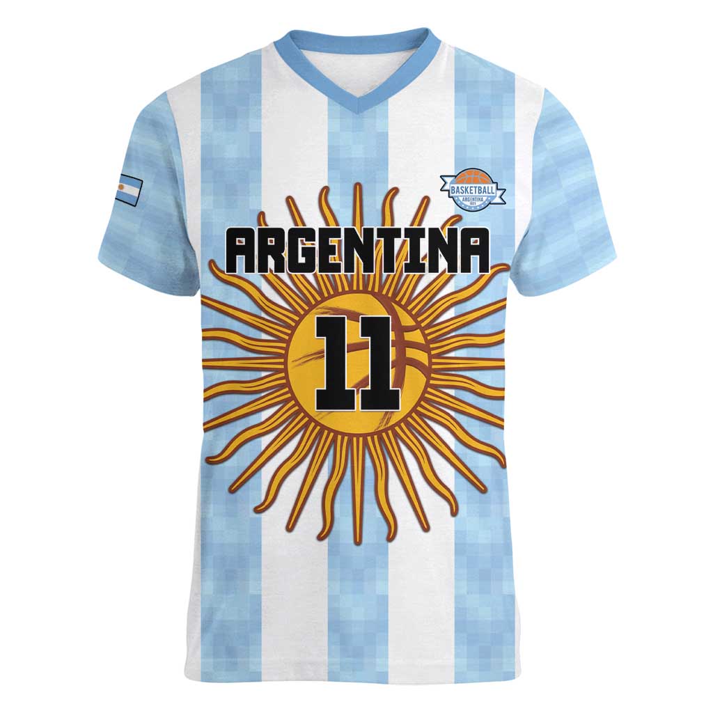 Custom Argentina Basketball Women V-Neck T-Shirt Go El Alma Argentina