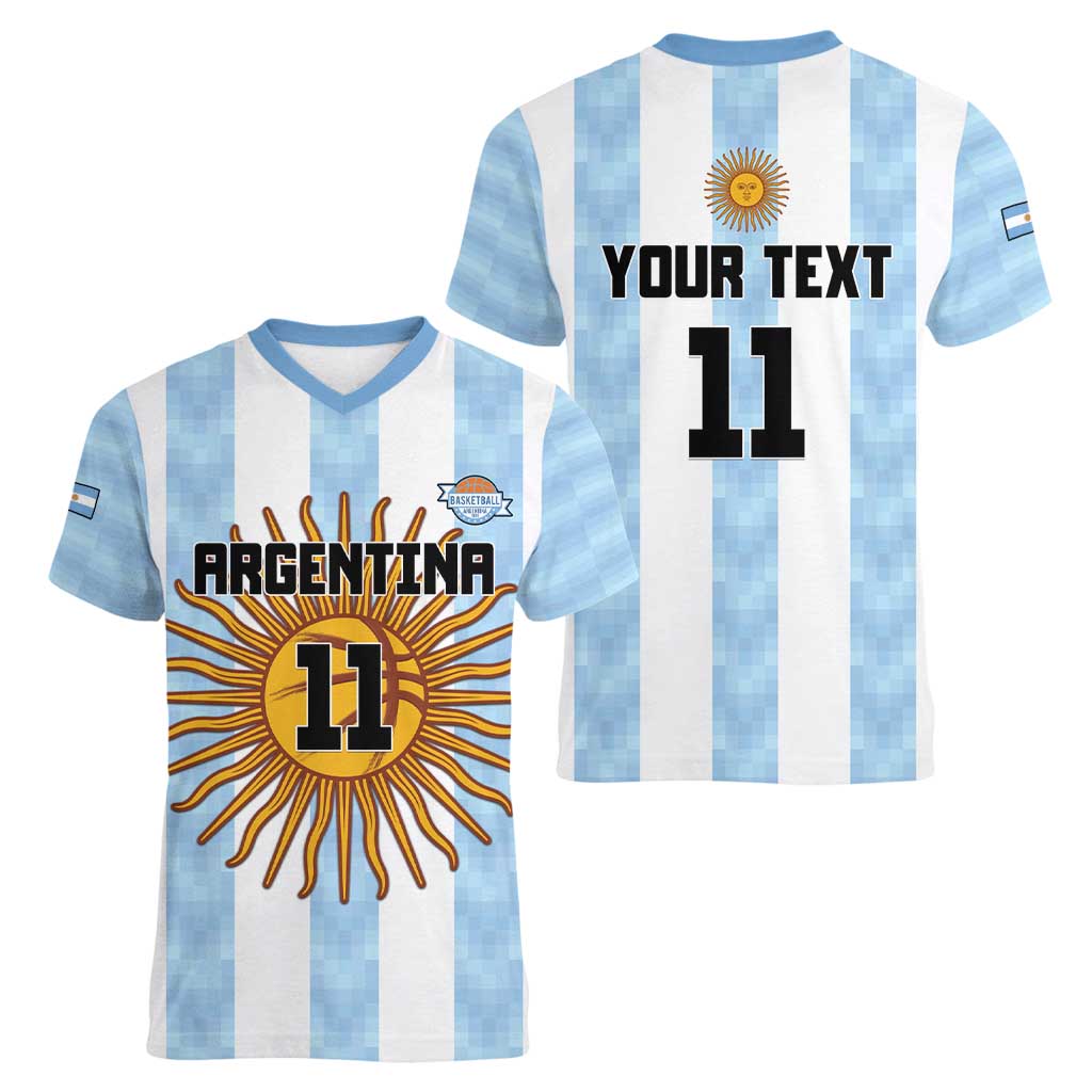 Custom Argentina Basketball Women V-Neck T-Shirt Go El Alma Argentina