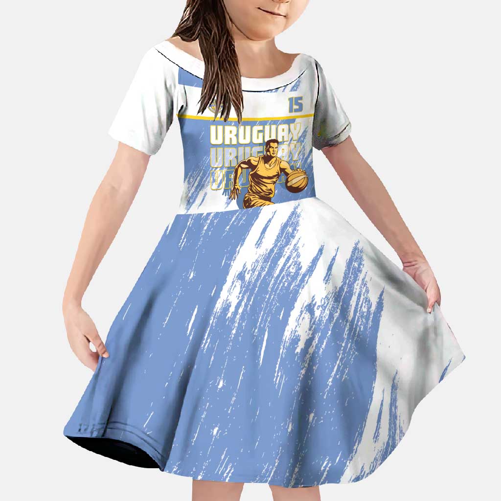 Custom Uruguay Basketball Family Matching Off Shoulder Maxi Dress and Hawaiian Shirt Come On Charruas