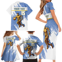 Custom Uruguay Basketball Family Matching Short Sleeve Bodycon Dress and Hawaiian Shirt Come On Charruas