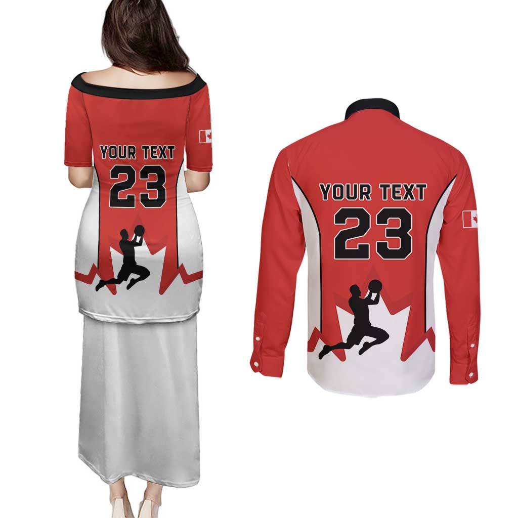 Custom Canada Basketball Couples Matching Puletasi and Long Sleeve Button Shirt Go Champions Team Canada