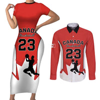 Custom Canada Basketball Couples Matching Short Sleeve Bodycon Dress and Long Sleeve Button Shirt Go Champions Team Canada