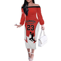 Custom Canada Basketball Family Matching Off The Shoulder Long Sleeve Dress and Hawaiian Shirt Go Champions Team Canada
