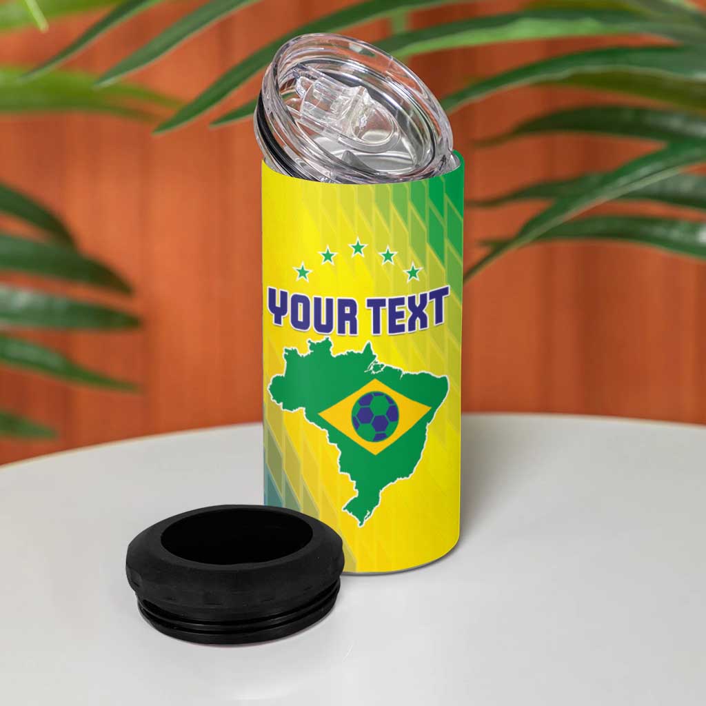 Custom Brazil Football 4 in 1 Can Cooler Tumbler Go Canarinho Go
