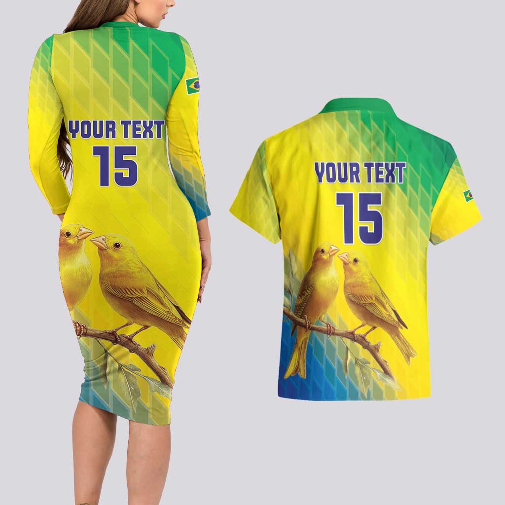 Custom Brazil Football Couples Matching Long Sleeve Bodycon Dress and Hawaiian Shirt Go Canarinho Go