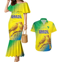 Custom Brazil Football Couples Matching Mermaid Dress and Hawaiian Shirt Go Canarinho Go