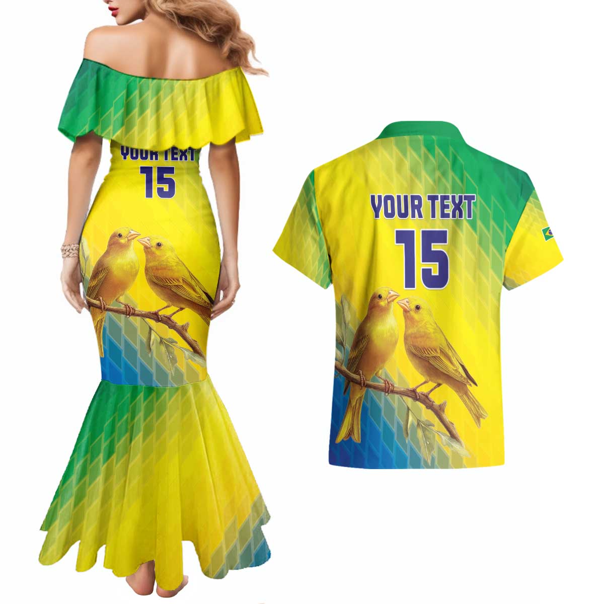 Custom Brazil Football Couples Matching Mermaid Dress and Hawaiian Shirt Go Canarinho Go