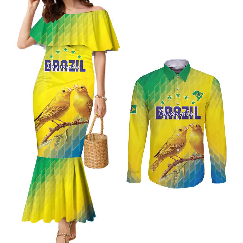 Custom Brazil Football Couples Matching Mermaid Dress and Long Sleeve Button Shirt Go Canarinho Go