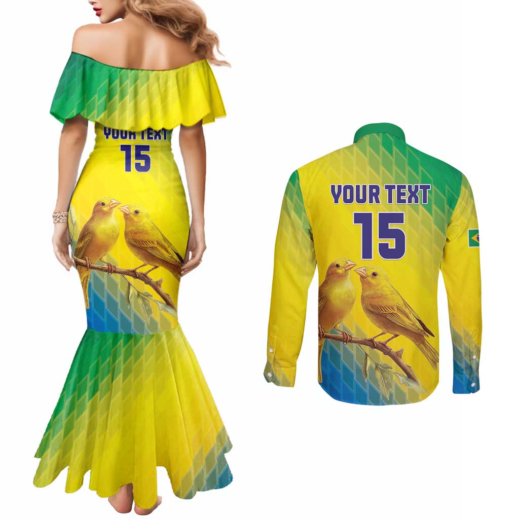 Custom Brazil Football Couples Matching Mermaid Dress and Long Sleeve Button Shirt Go Canarinho Go